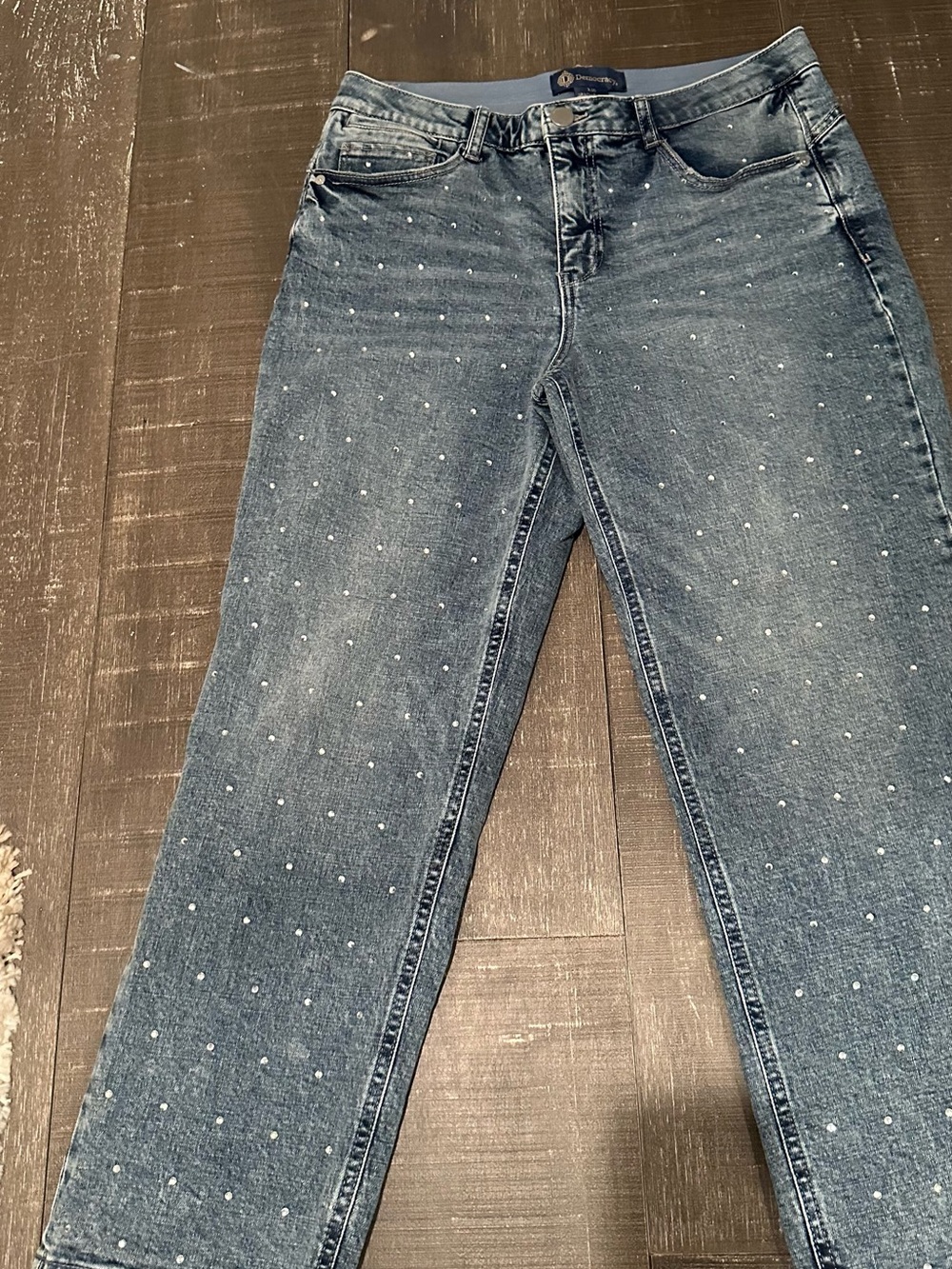 Versona Mid-Blue Straight Leg Jeans with Rhinestone Studs